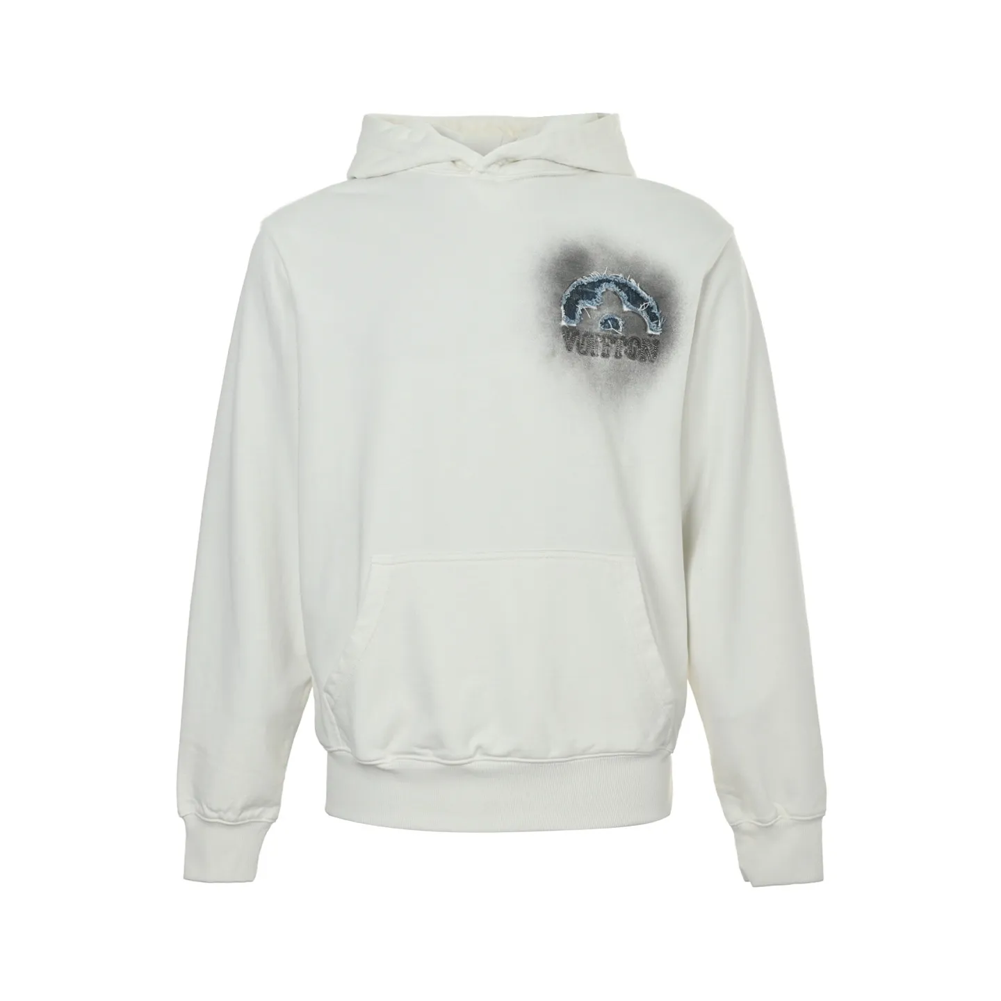 Louis Vuitton/Louis Vuitton denim patch embroidery washed ripped hole hooded sweatshirt